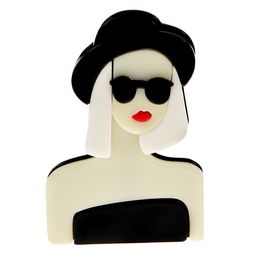 CINDY XIANG Wear Black Glasses Hat Cool Girl Brooch Acrylic Acetate Fiber Jewelry Red Lip Lady Modern Women Pin High Quality