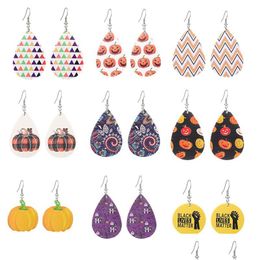 Dangle Chandelier Christmas Halloween Leather Earrings For Women Girls Teardrop Pumpkin Witch Bat Hat Flowers Skl Print Petal Drop Dhnbd