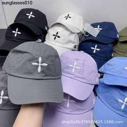 China-Chic New baseball cap Cotton Cross Embroidered Tongue Hat Sunshade Sunscreen Star Grey Tongue Hat Summer