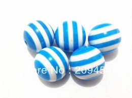 Beads Free shipping! 20mm 100pcs/lot Blue Striped Beads Resin Beads Chunky Beads For Necklace Making