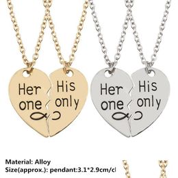 Pendant Necklaces 2Pcs/Set Carved Her One His Onlywork Heart For Women And Men Creative Alloy Necklace Christmas Gift Drop Delivery Dhrdz