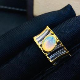 Cluster Rings Gift Natural Real Opal Ring Solid 925 Sterling Silver For Women Colour Gem Stone Fine Jewelry