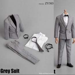 Action Toy Figures In Stock 1 6 Scale Male Figure Accessory ZY5038 Man Grey Suit Set Model Clothes Accessories for 12 inches 230520