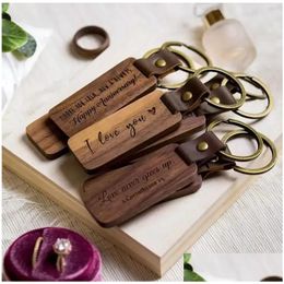 Pendants Personalized Leather Keychain Pendant Beech Wood Carving Keychains Lage Decoration Key Ring Diy Thanksgiving Fathers Day Gi Dh2Ui