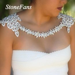 Necklaces Stonefans Luxury Bridal Shoulder Necklace Crystal Wedding Jewelry for Women Exaggerated Silver Color Shoulder Piece Necklace