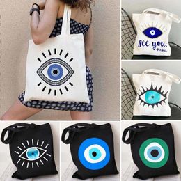 Evening Bags Colourful Evil Eye Blue Green Fashion Men Women Canvas Shopping Tote Bag Shoulder Harajuku Eco Shopper Cotton