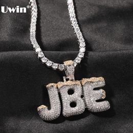 Necklaces UWIN Custom Drip Bubble Name Pendant Necklace Full Iced Cubic Silver Colour Zirconia Pendant Letters Hip Hop Jewellery for Gift