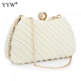 Evening Bags YYW Ladies Luxury Designer Pearl Clutch Purse Dinner Handbags AllMatch Beaded Banquet Shoulder Bag Women 230519