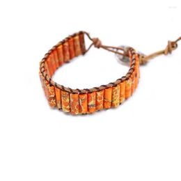 Strand Natural Stone Orange Emperial Bracelet Tube Handmade Beads Leather Wrap Jewellery Couples Bracelets Creative Gifts