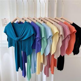 Scarves Korean Knitted Knotted AirConditionedRoom Small Shawl Spring Woollen Yarn Little Cloak Stripe Solid Colour Soft Women Scarf B42