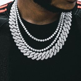 Necklaces 3 row cz 19mm diamonds cuban link chain necklace iced out bling 5A cubic zirconia hip hop men boy jewelry gold silver color