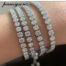 Bangle PANSYSEN Classic 100% Silver 925 Jewellery Real Moissanite Charm Bracelets for Women 18k White Gold Colour Wedding Engagement Gift