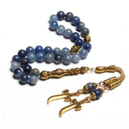 Clothing Muslim tesbih rosary misbaha natural blue aventurine stone islamic tasbih prayer beads