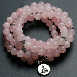 Bracelets New Design Pink Quartz Yoga Bracelet Women Natural Stone Rose Crystal Bracelet Lotus Bracelet Necklace Jewelry Drop Shipping