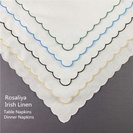 Handkerchiefs Set of 12 Fshion Table Napkins 4040 CM Dinner White Irish 100 Linen Tea with Color Embroidered Scalloped Edges 230519