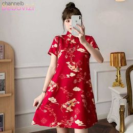 Casual Dresses M-4XL 2022 New Year Red Summer Trend Street Fashion Modern Cheongsam A-line Dress Women Qipao Traditional Chinese Clothes L230520