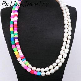 Necklaces 5Pcs Natural fresh water pearl necklace Handmade Colourful Choker Necklace for women Bohemia Summer Jewellery