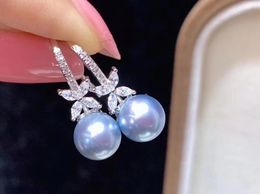 Knot D423 Pearl Earrings Fine Jewellery 925 Sterling Silver Round 89mm Fresh Water Blue Colour Pearls Drop Earrings for Women Presents