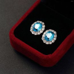 Stud Earrings Fashion Luxury 925 Silver Needle Sea Blue Small Zircon Earing Aquamarine For Women Christmas Gift Korean Jewellery