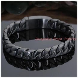 Link Bracelets 8.66" 12mm 63g Fashion Jewellery 316LStainless Steel Black Curb Cuban Chain Men's Boy's Bracelet Bangle Quality