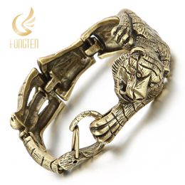 Bangle Fongten Vintage Gold Blacken Tiger Heavy Wide Bracelet for Men Stainless Steel Retro Casual Animal Punk Jewelry