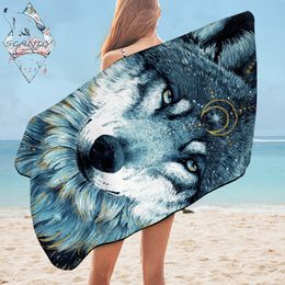 BeddingOutlet Wolf Bath Towel Bathroom Microfiber Large Beach Towels Native Tribal Animal Watercolour Shower Towel 75x150cm