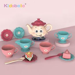 Kitchens Play Food Kids Simulation Tea Set Pretend Play Kitchen Toys Tinplate Afternoon Tea Toys Teapot Teacup Food Pretend Play Toys For Girls 230520