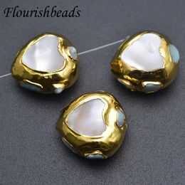 Crystal 10pc Natural Pearl Loose Bead Gold Plating Paved Dyed Stone Connector Pendant DIY for Bracelet Jewelry Making Accessories