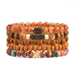 Bangle HZMAN Wrap Bracelets For Men Women Cords Wood Beads Ethnic Tribal Leather Wristbands Lava Stone