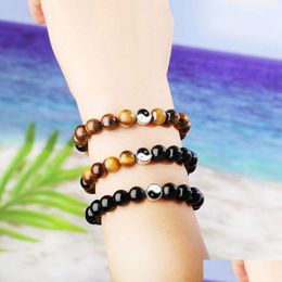 Beaded Strands Paired Bracelets Yin And Yang Taichi Charm Bracelet With Natural Stone Tiger Eye Howlite Bangles For Women Men Stretc Dhjok