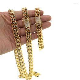 Necklace Earrings Set & 2023 Cuban Link Chain Wide 10.5mm Gold Filled High Quality Men Night Club Jewelry Pave Cz Hiphop Bling Bracele Half2