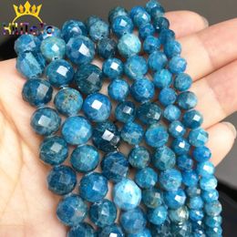 Crystal Natural Gem Faceted Blue Apatite Stone Beads Loose Spacer Beads For Jewellery Making DIY Bracelets Accessories 15"Strand 6/8/10mm