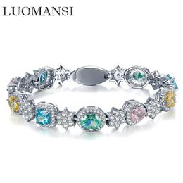 Bangle Luomansi Multicolor High Carbon Diamond Bracelet 100%S925 Sterling Silver Fine Jewelry Wedding Party Crystal Gift