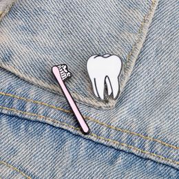 Protect Tooth Brooches Lovely Toothbrush Teeth Enamel Pins Denim Lapel Pin Cartoon Badge Fashion Jewelry Gifts For Kids Children