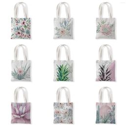 Storage Bags Cactus Shoulder Bag Canvas Shopper Casual Succulent Plant Flowers Tote