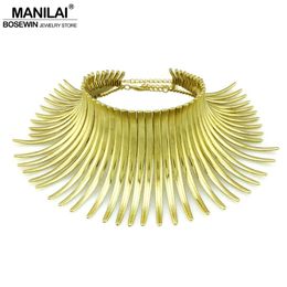 Necklaces MANILAI Aboriginal Indian Bending Alloy Statement Choker Women Noble Bib Collar Necklace Maxi Jewellery Fashion Torques Big