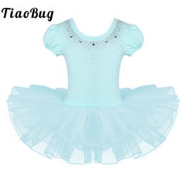 Dancewear Girls Short Sleeve Ballet Dance Tutu Dress Kids Gymnastics Leotard Stage Performance Dancewear Costume 230520