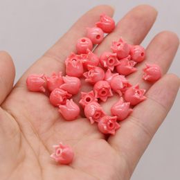 Beads 100PCS Natural Coral Red Flower Throughhole Beads Carved Pendant For Jewelry Making DIY Necklace Earring Accessories Charm Gift