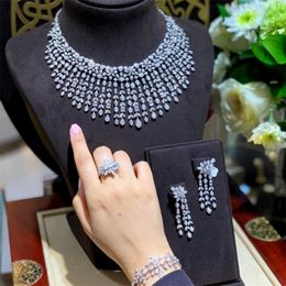 Wedding Jewellery Sets Janekelly 4pcs Bridal Zirconia Full For Women Party Luxury Dubai Nigeria CZ Crystal p230519