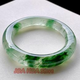 Bangle High Ice Seed Jadeite Bangle Myanmar Natural A Goods Floating Green Blue Flower Round Jade Bracelet Fine Handring Jewellery