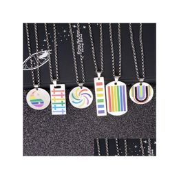 Pendant Necklaces Creative Stainless Steel Necklace Titanium Dog Tag Rainbow Hip Hop Homosexual Jewellery Gift Drop Delivery Pendants Dhch9