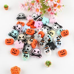 Beads 50/100 Pieces Halloween Collection Silicone Beads Grim Reaper Pumpkin Skull Beads DIY Pacifier Chain Decorative Accessories