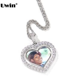 Necklaces UWIN DIY Heart Design Spinning Photo Pendant Necklaces for Men and Women Jewelry Accessories Mothers' Day Memorial Gift