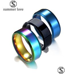 Band Rings 8Mm Rainbow Stainless Steel Ring For Men Women Couple Titanium Wedding Size 513 Engagement Jewelry Gifts Drop Delivery Dh5I7