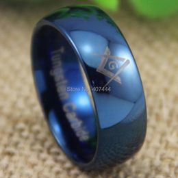 Rings Free Shipping YGK Jewellery Hot Sale 8MM Comfort Fit Freemason Masonic New Men's Blue Dome Tungsten Wedding Ring