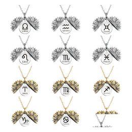 Pendant Necklaces Good Design 12 Zodias Sun Flower Necklace Stainless Steel Circle Card Special Shape Gold Sliver Colour Fashion Twee Dhbcw