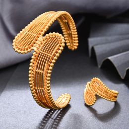 Bangles Dubai Gold Colour Bangles For women Girls gifts wedding jewelery Africa Bangles For women Flower Bangles with ring Bijoux femme