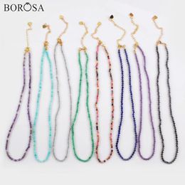 Necklaces BOROSA 10Pcs 3mm MultiKind Natural Stones Bead Faceted 16inch Necklace Rainbow Gems Stone Bead Chains Chokers Jewellery JT265