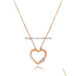 Pendant Necklaces Arrival 18K Rose Gold Hollow Heart Cubic Zirconia Necklace For Women Crystal Fashion Jewellery Gift Drop Del Dhrt5