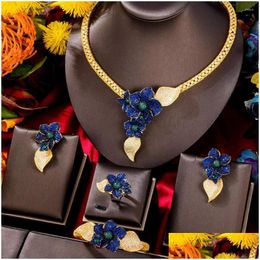 Earrings Necklace Set Soramoore Jewel 2023 Dubai Exclusive High Quality Luxury Fl Cubic Zirconia Jewellery 4Pcs Female Elega Dhgarden Dhnps